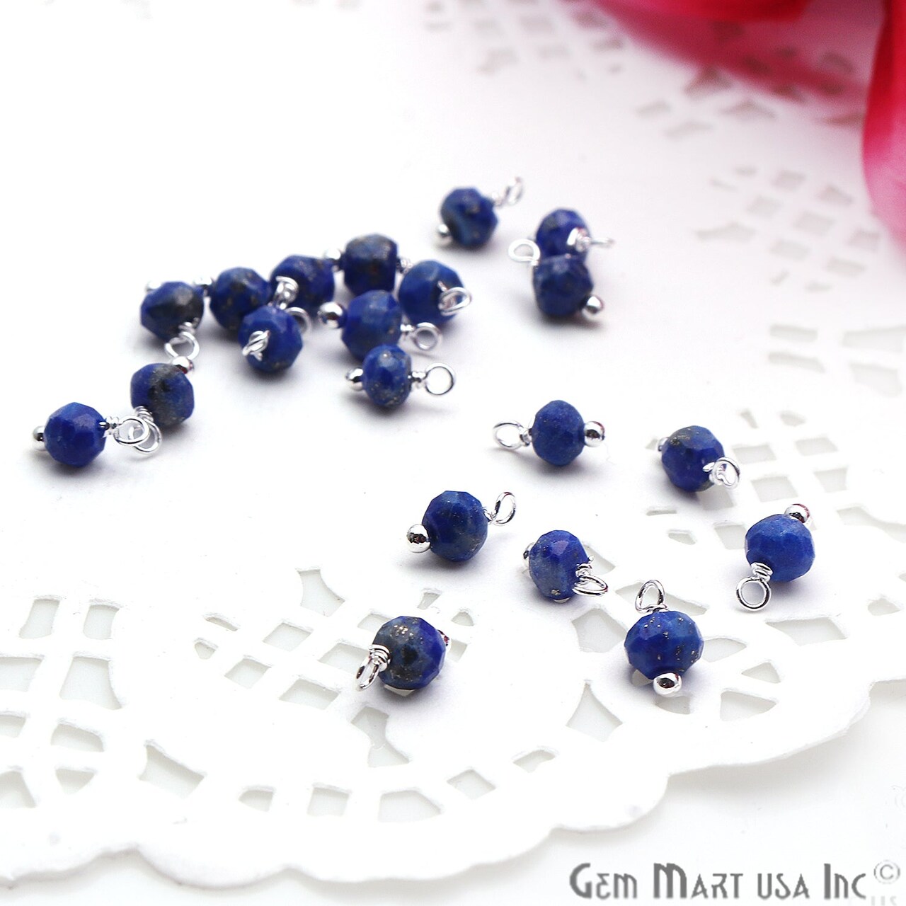 Rough Gemstone Charms, Round 6x4mm Natural Connector, Silver Plated Wire Wrapped, DIY Jewelry, 10pc Lot, GemMartUSA (50150)